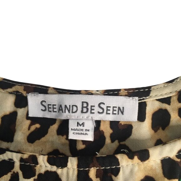 See And Be Seen Shirt Womens Medium Leopard Floral Embroidered Boho Tunic T2971 - Picture 13 of 15
